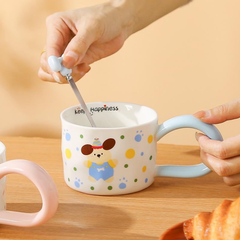 Roztomilý keramický hrnek s puntíky, domácí kávový hrnek, kreslený hrnek pro pár, kreativní hrnek na vodu, keramický snídaňový hrnek