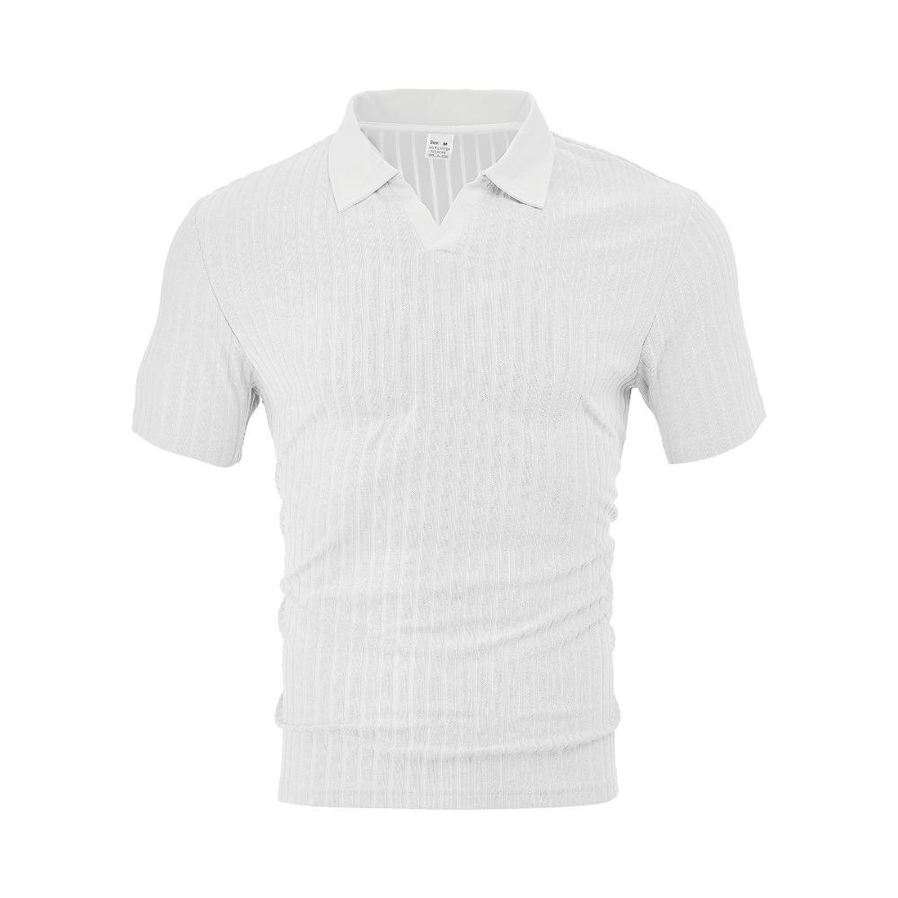 Summer Men s New Style Casual Breathable Short-sleeved T-shirt, Jacquard Polo Shirt, Striped Short-sleeved Shirt S белый