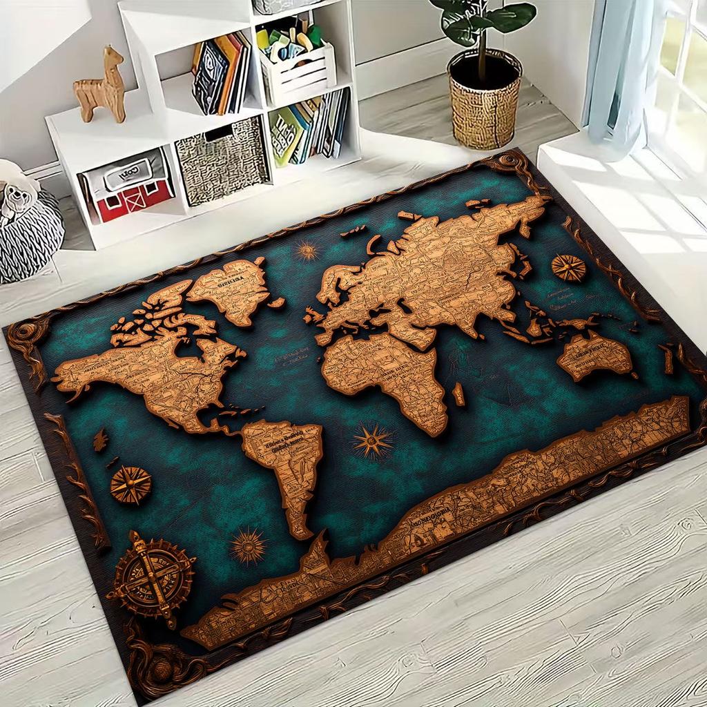 Retro Nautical Map Chart Treasure Map Compass Moto Rug for Bedroom Living Room Sofa Home Doormat Decor,Kids Non-slip Floor Mat
