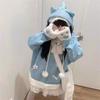 [SDSXZWG] Women's Cat Ear Hoodie, Cute, Subculture Style, Mass-Produced Type, Long Sleeved, Fleece Lined, Thick, Warm, Pockets, Hooded, Y2K Checkered