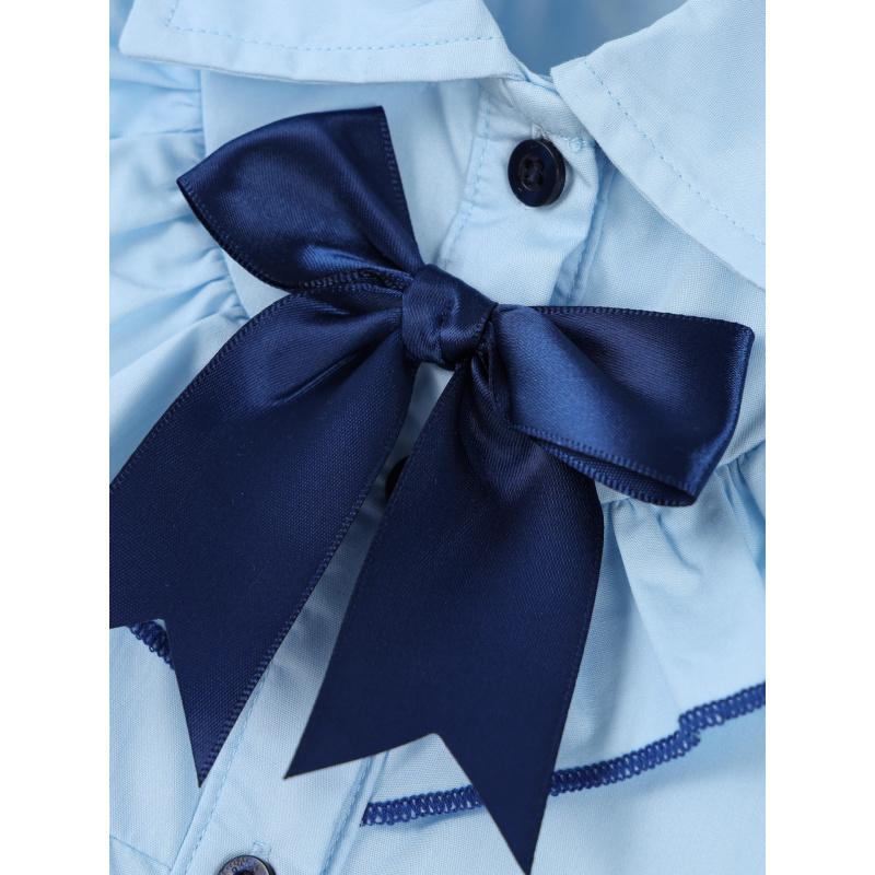 Toddler And Little Kids College Style Collared Lace Bow Sleeveless Children'S Dress Woven Cotton Summer Dress