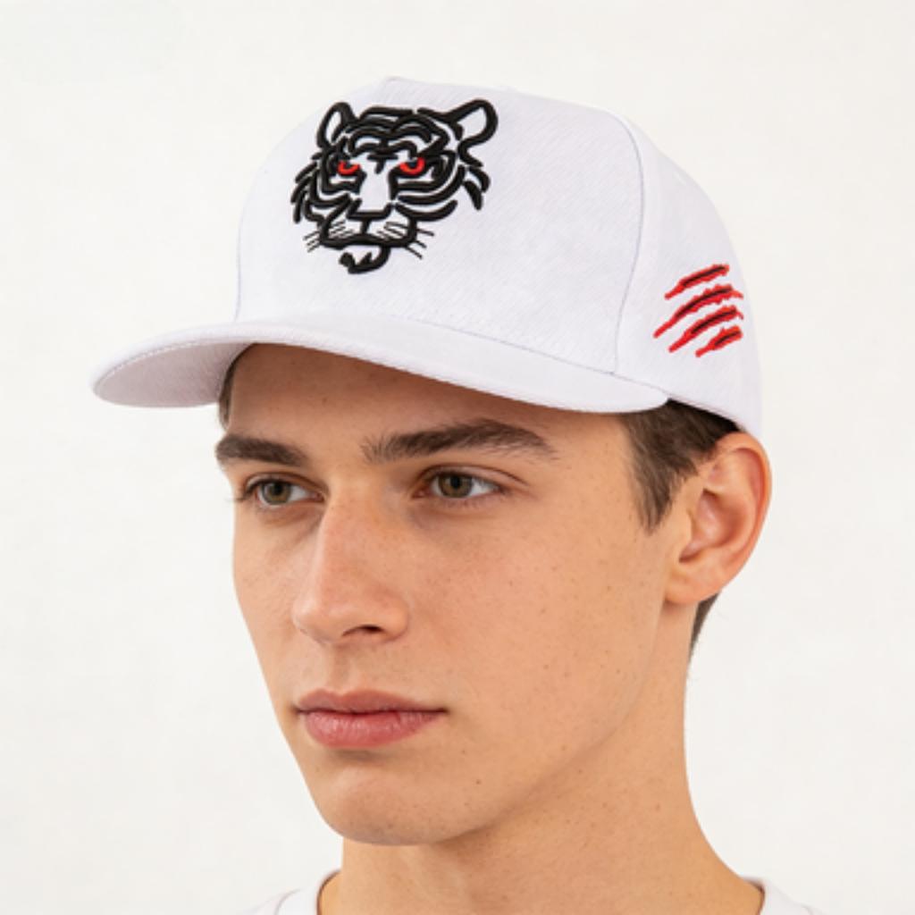 Tiger Embroidery Flat Brim Baseball Cap For Men Women Hip Hop Snapback Hat Adjustable Streetwear Trucker Caps