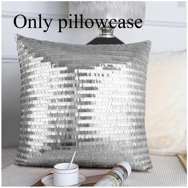 

1 шт./компл. Современная наволочка с пайетками - Полиэстеровая наволочка для дивана-кровати, однотонная, домашний декор, наволочка для декоративной подушки 38x38cm серебряный