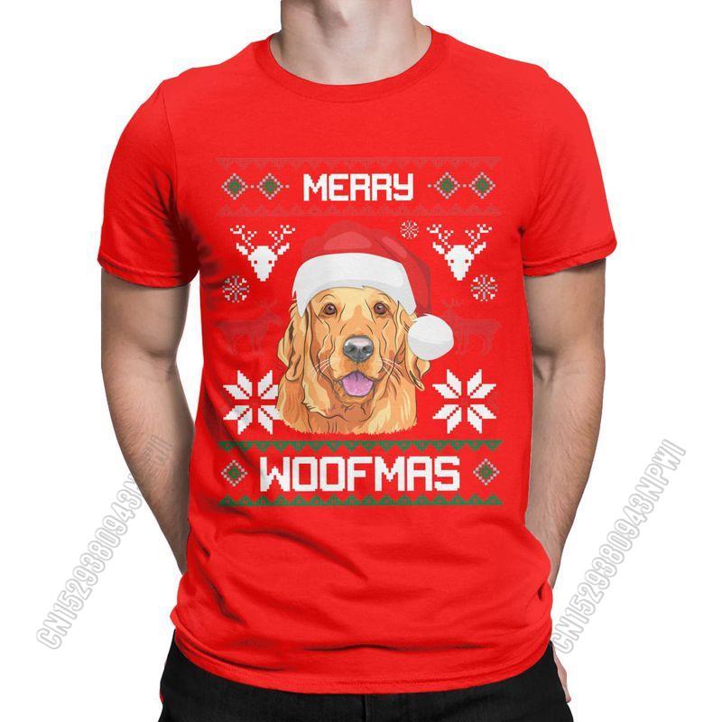 Unisexs TShirt Golden Retriever Merry Woofmas Christmas Crazy Cotton Tee Shirt Stylish Chic Dog T Shirts Round Collar Clothes