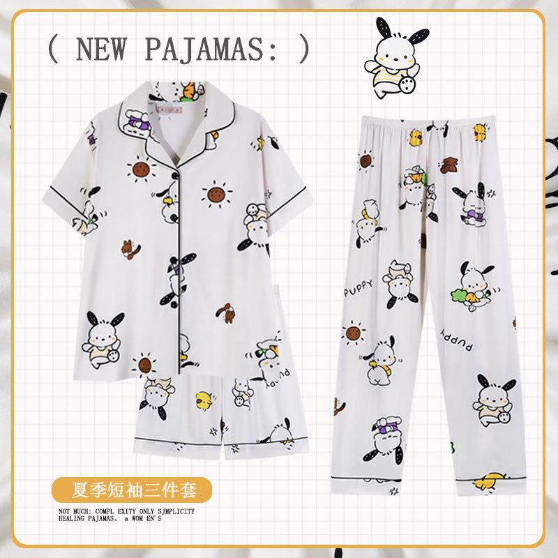Soft Waxy Rabbit Pajamas Women's Japanese Milk Gentle and Cute Cartoon Girly Casual Short-sleeved Loungewear Three-piece Set