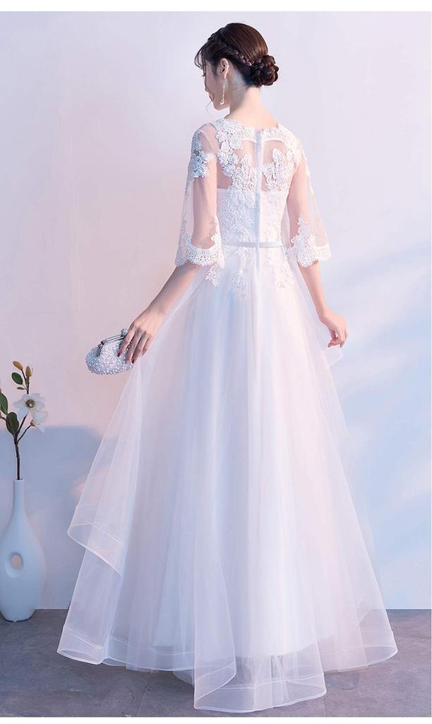 Cute Wedding Party Bridal Dress with Long White Size [Ominefans] Dress, Princess-Style Dress, Sleeves, Dress, (White A-Long Length, M)