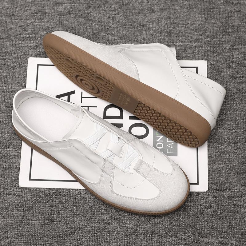 new Men Genuine Leather Casual Shoes Fashion Flat Skate Shoes Youth Street Cool Slip-on Sneaker