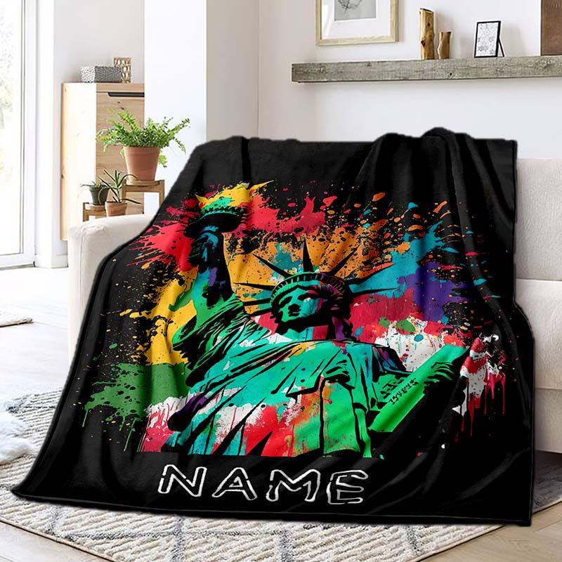 Colorful Statue Of Liberty Customize Your Name Outdoor Blanket Used For Chair Office Sofa Bed Camping Soft And Warm Giving Friends And Relatives