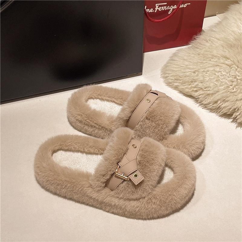 

Пушистые тапочки на толстой подошве женские 2025 новые осень и зима для улицы нишевые высококлассные французские интернет-знаменитости взрыв хлопок швабра 43 хаки