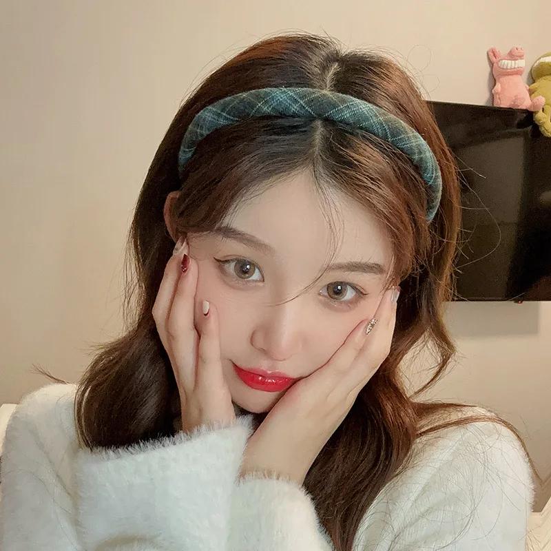 French Retro Sponge Headband Women College Style Plaid Hair Band Elegant Temperament Hoop Hairband Girl Hair Accessories Jewelry