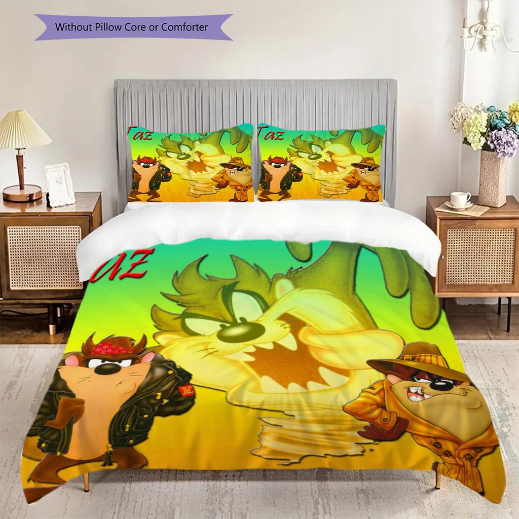 Taz Mania Madness Bedding (1 * duvet cover + 2 * pillowcase, without core) 2D Flat Soft and comfortable Christmas birthday gift Bedding set