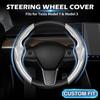 Silver Steering Wheel Cover For Tesla Model 3/Y 2016-2025 2026 Juniper/Highland | Non-Slip, Segmented, -Fit, Carbon Fiber | Model Y Juniper