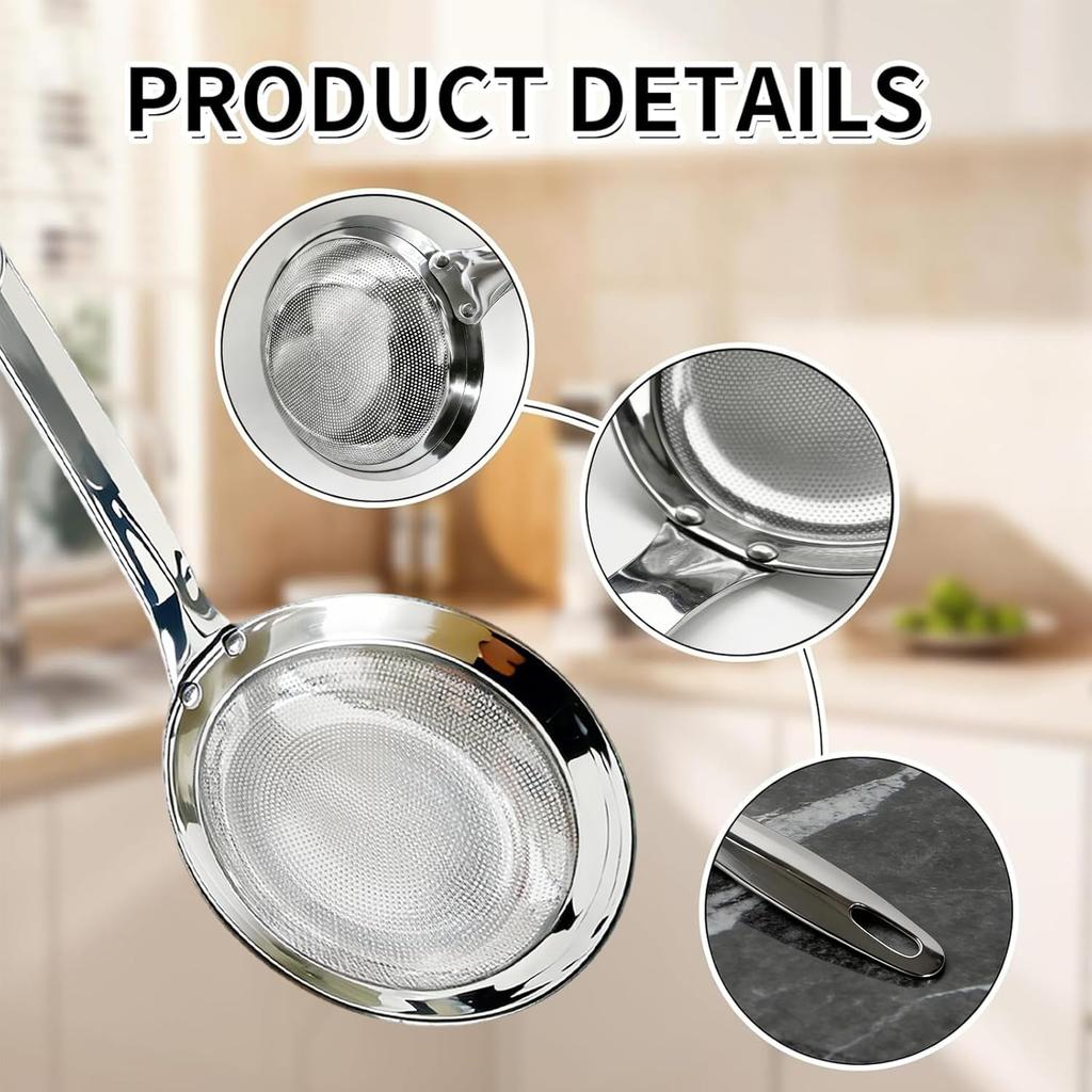 Fine Mesh Stainless Steel Colander - Upgrade Extra Fine Strainer With Handle,Sieve Spoon for Oil Filter,Food Strainer Kitchen Gadget