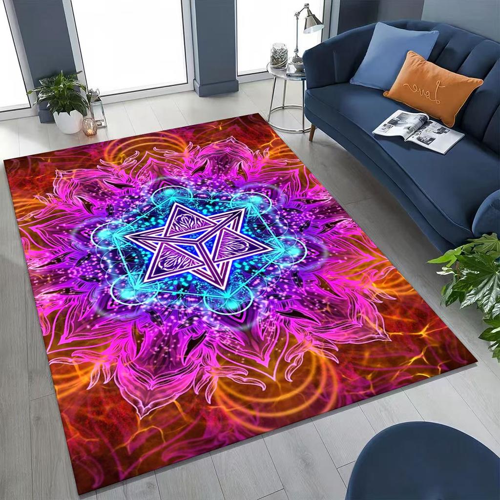 2026 Regenbogen Mandala Blume Chakren Yoga Bohemia Kunst Teppich für Schlafzimmer Wohnzimmer Sofa Zuhause Fußmatte Dekor, Kinder rutschfeste Bodenmatte