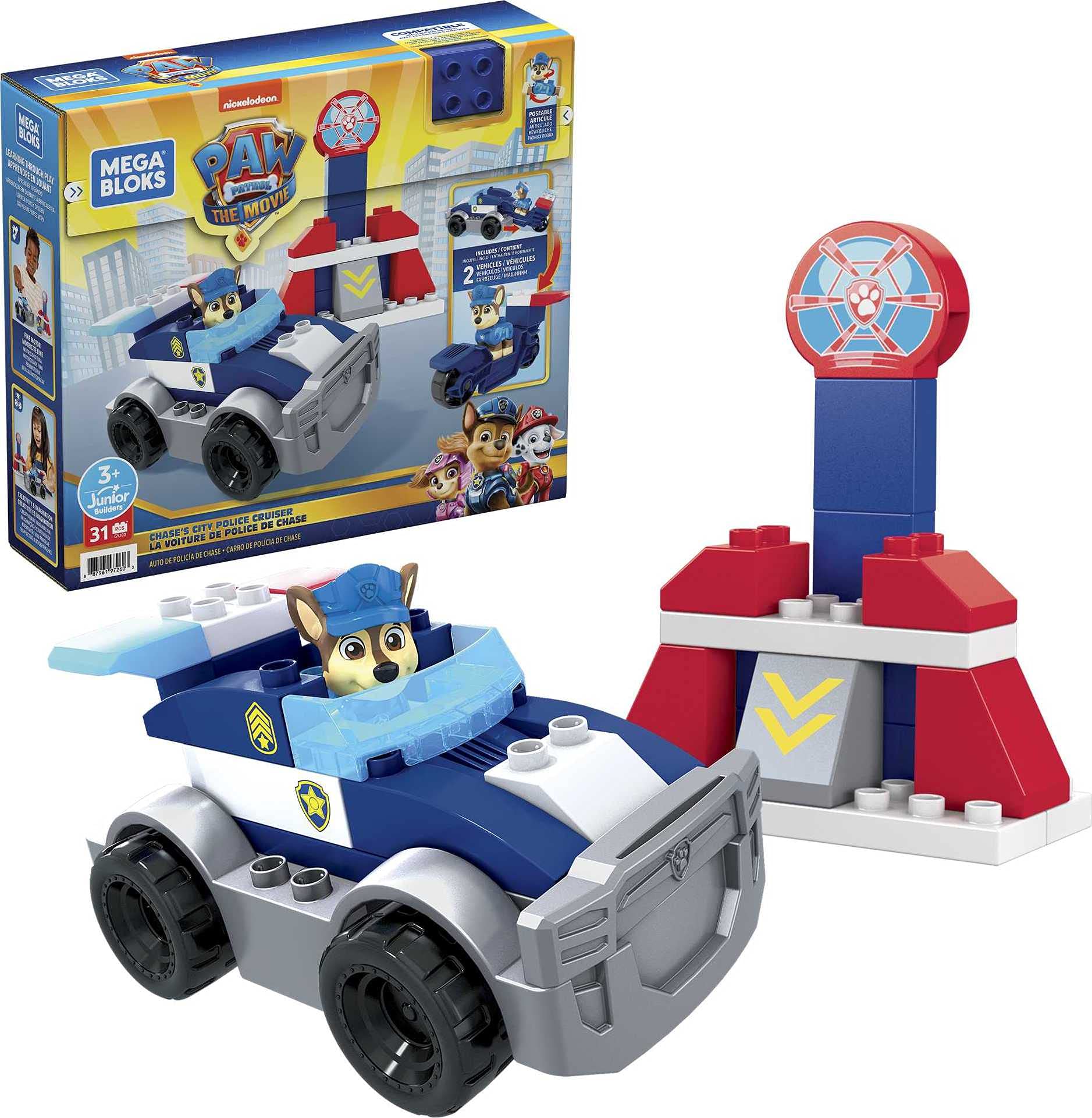 

MEGA BLOKS Mega Bloks Щенячий патруль из фильма «Погоня» Супер Полицейская машина возрастом 10 лет и GYJ00 Синий [3 вверх] синий