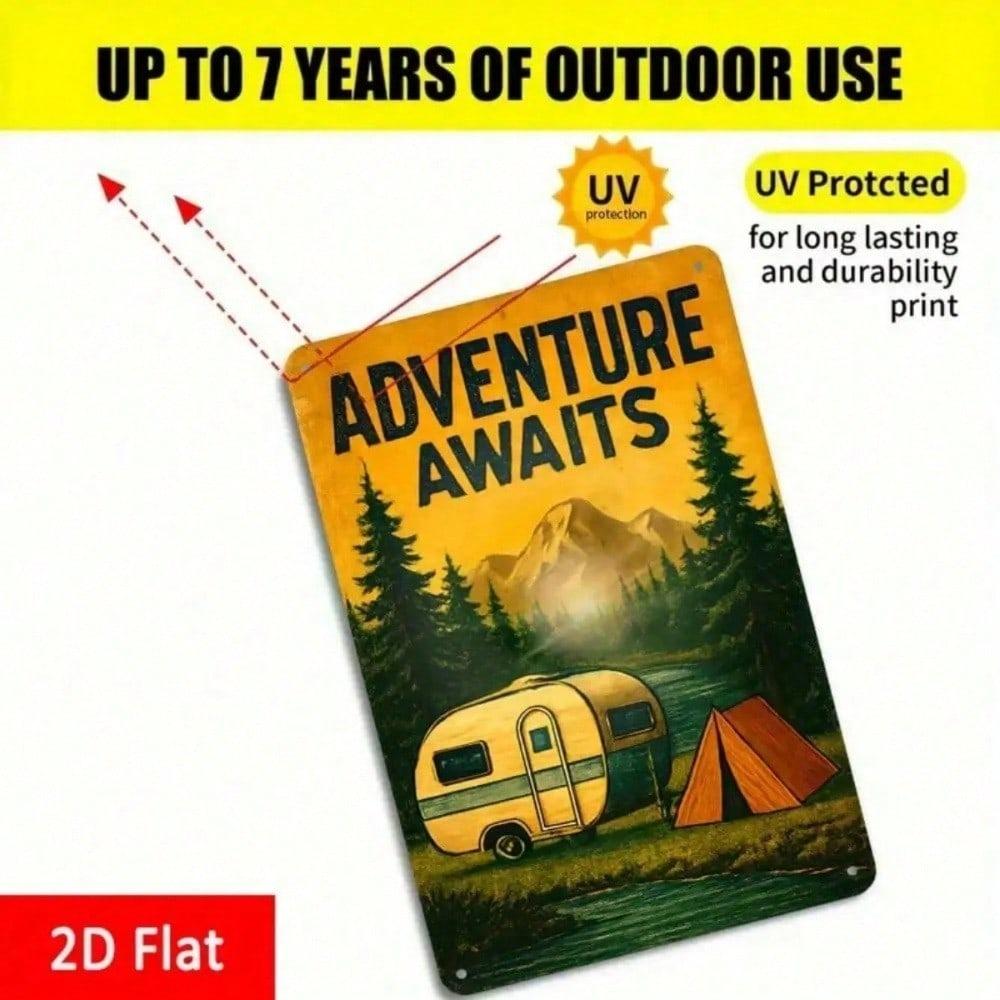 Vintage Camper Tent Forest Tin Sign 8x12in Nostalgic Wall Decor Trailer Outdoor Adventure Gift