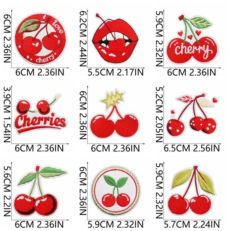 10pcs /Set Fruit Cherry Embroidered Patches Diy Hats Jackets Sew Patch Badges Iron On Patches For Clothing Accessories Applique