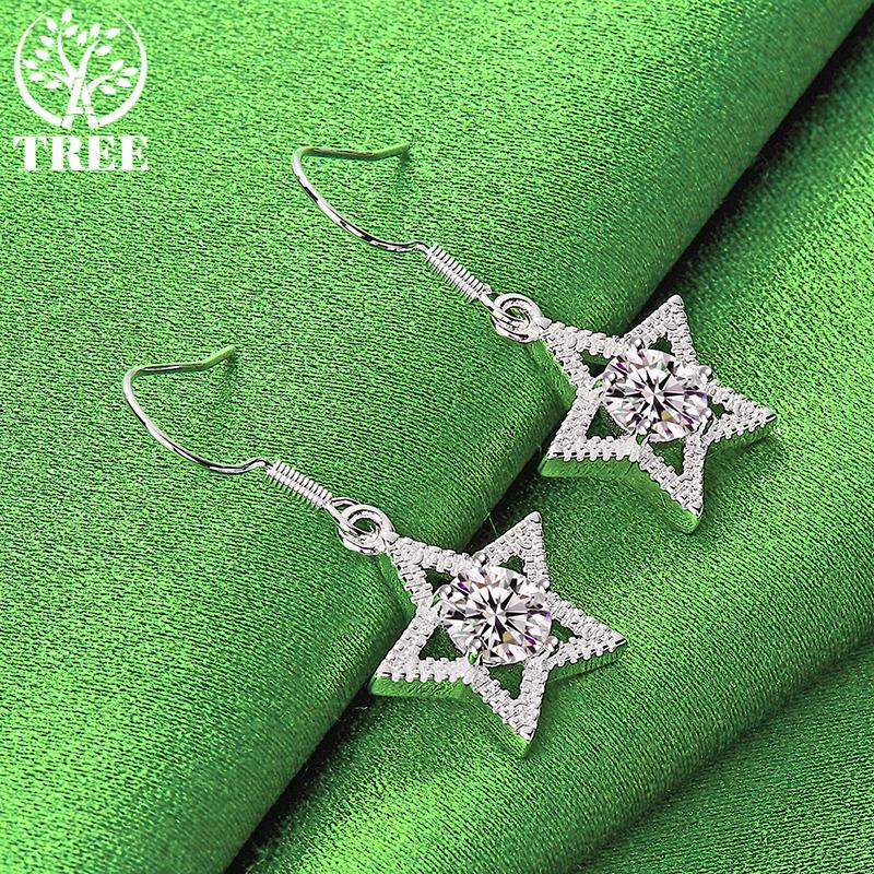Shining Crystal Zircon 925 Sterling Silver Star Drop Earrings Temperament Women Party Valentine's Day Cute Jewelry Accessories