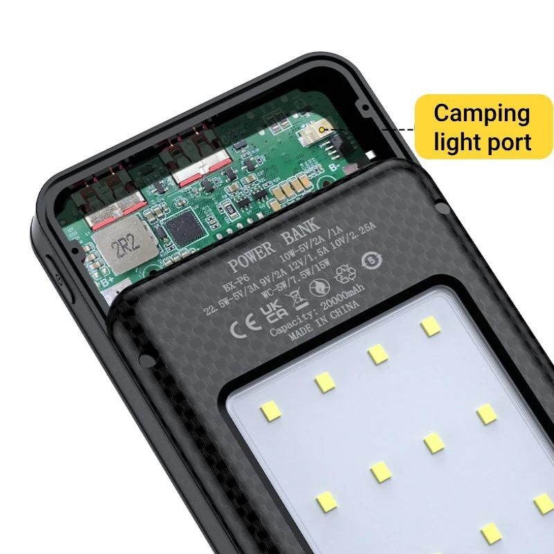 6*18650 Power Bank Bateriový Box Duální USB Typ C Nabíjecí Skořepina s kempingovými světly 20000mAh Externí Pouzdro Power Banky Úložný Box na Nabíjení Baterií