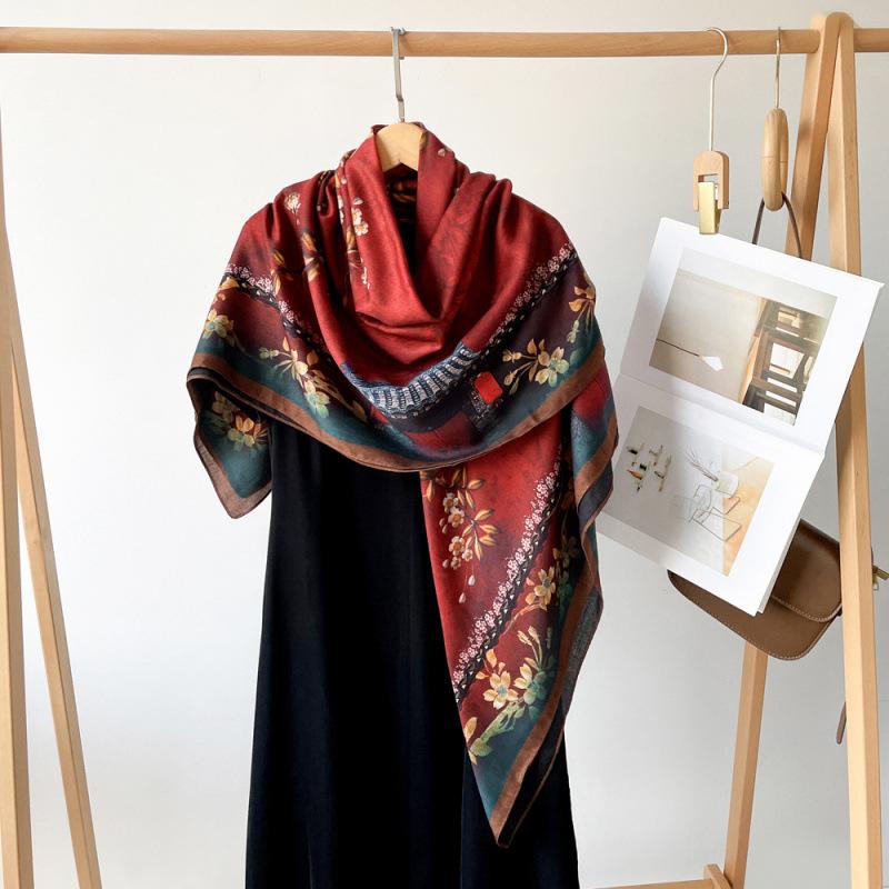Silk Scarf Big Square Scarf for Women's Spring New High-end Touching Double-sided Digital Printed Shawl Scarf