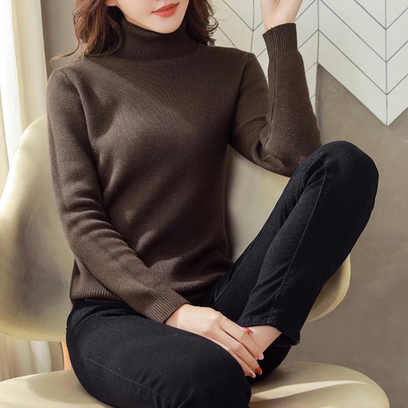 WTEMPO Rollkragenpullover Einfarbig Langarm Beiläufige Gestrickte Pullover Frauen Herbst Winter Plüsch Verdickte Jumper Warme Bodenbildung Strickwaren