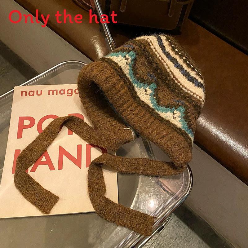 Feierdao Feng Classic Round Top Knit Hat With Wide Brim And Knit Pattern For Outdoor Wear коричневый