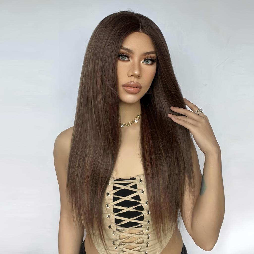 ALAN EATON Lace Front Wigs Long Straight Hair Dark Brown Wig Daily Use Party Wig for White Women Heat Resistant