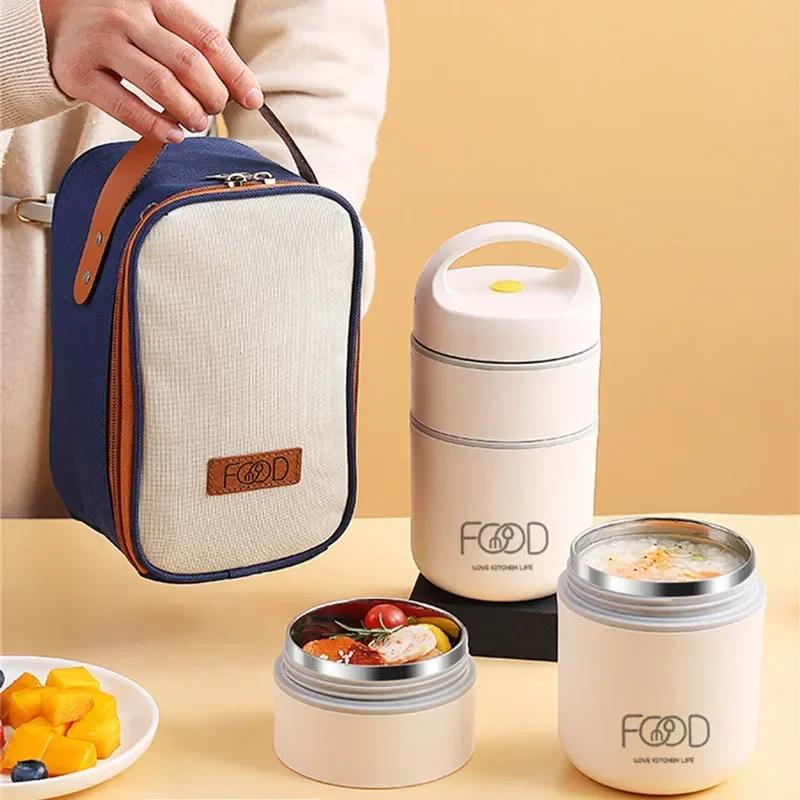 Portable Thermal Porridge Cup Insulation Lunch Box Bento Box With Insulation Bag Food Warmer Thermos Soup Cup For School Outdoor