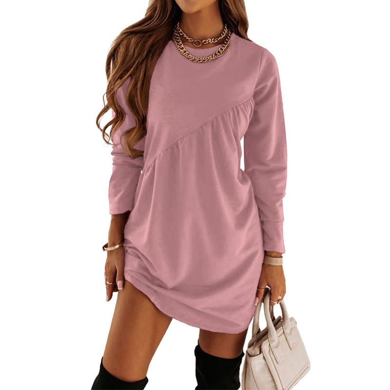 Abito lungo T-shirt girocollo irregolare a maniche lunghe tinta unita autunno e inverno da donna