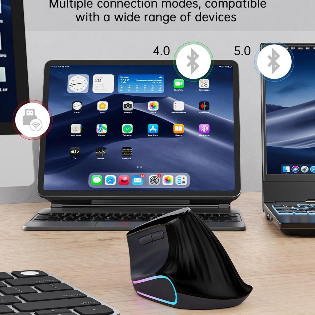 JOMAA Wireless Bluetooth RGB Ergonomic Vertical Mouse with Dual Mode & Speed Roller