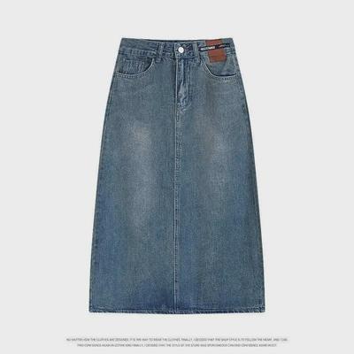 Damen-Jeansrock in A-Linie mit hoher Taille und mittlerer Länge und Schlitz hinten – lässiger Stil im Internet-Promi-Stil