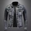 Heren Slim Fit Retro Denim Motorjas met revers