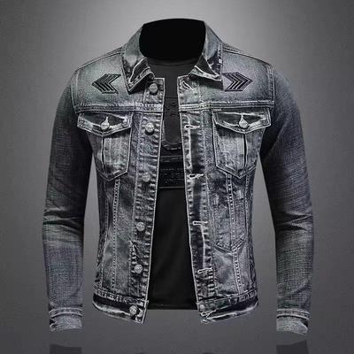 Men's Slim Fit Retro Denim Motorcycle Jacket with Lapel