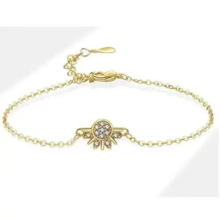 Bracelet Pendentif Diamant Incrusté Lune et Soleil - Bijoux de Mode Élégants pour Femmes