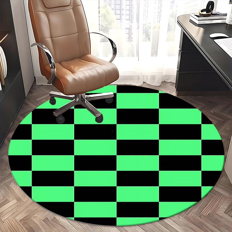 Checkerboard Pattern,Green Black Squares Chair Mat Round Rug Office Carpet, Machine Washable, Non Slip, Suitable for Living Rooms, Bedrooms