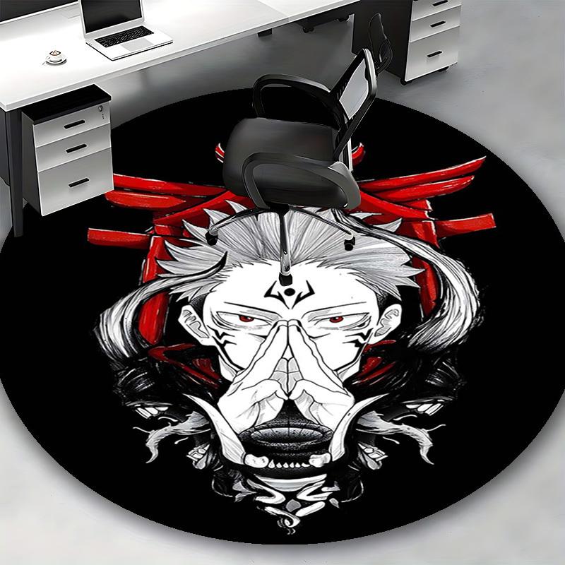 1pc Anime Design Round Carpet - Demon Slayer Theme Chair Mat for Office & Home Decor - Non-Slip Rug Suitable for All Seasons - Perfect