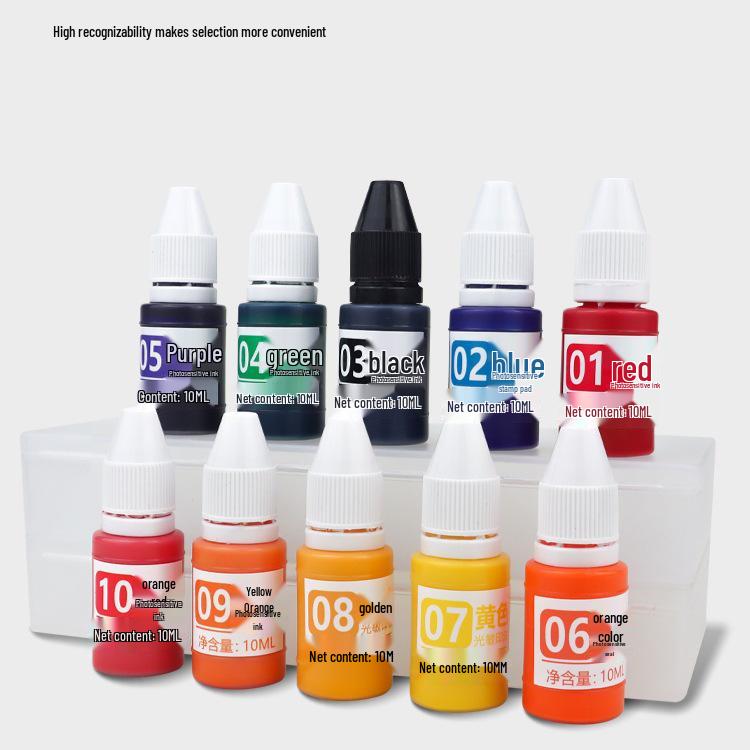 Photosensitive Quick-Dry Stamping Ink - 10ml Red, Black, Blue, Purple Ink for Stamp Pads