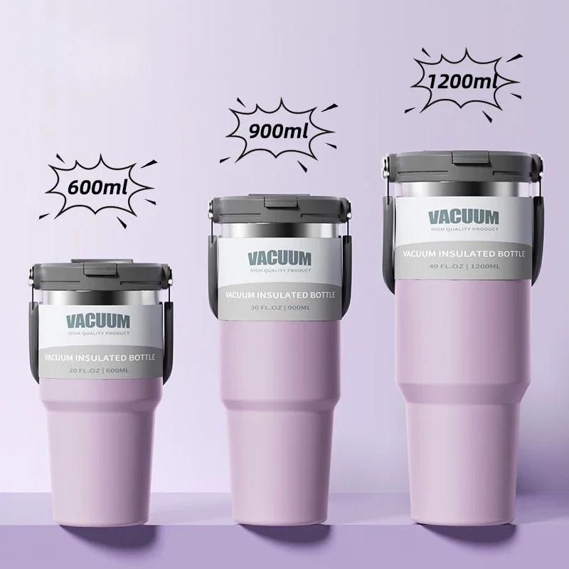 30oz 900ML Wasserflasche Edelstahl Thermosflasche Auto Kaffeetasse Kalt Heiß Camping Reise Isolierbecher Trinkbecher mit Strohhalm
