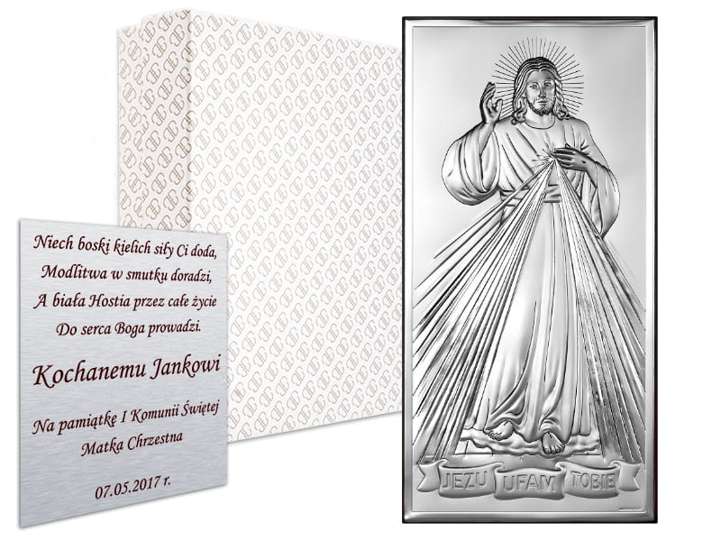 Silver Picture of the Merciful Lord Jesus, Souvenir of the Jubilee Communion, Engraved 6443 4.5 X 9