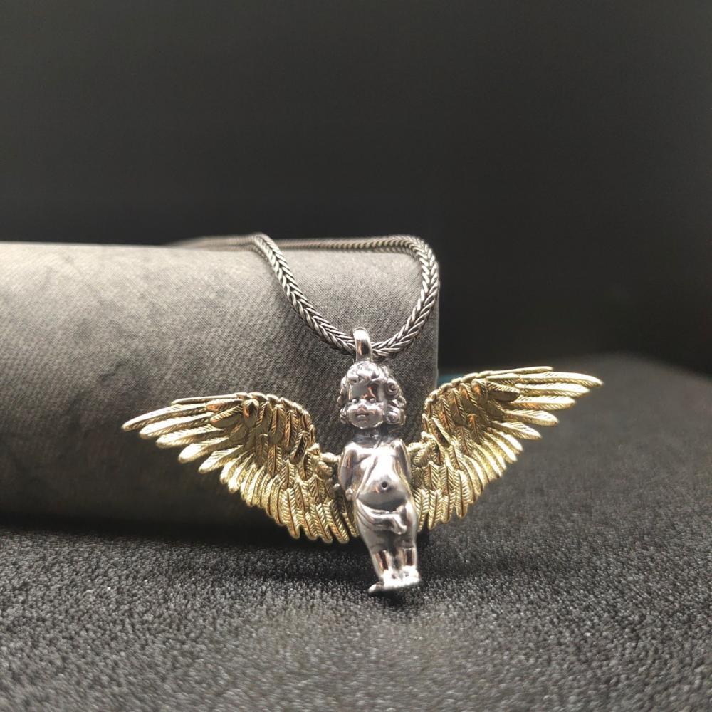 Silver-Plated Cute Pet Cat Wings Animal Pendant Necklace Women's Personalized Fashion Jewelry Couple Gift