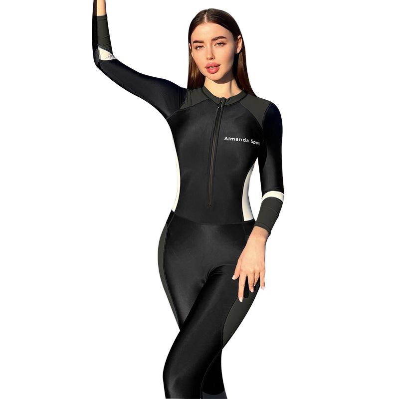 2024 Two-Color Women's Slimming High-Waist One-Piece Surf & Dive Swimsuit