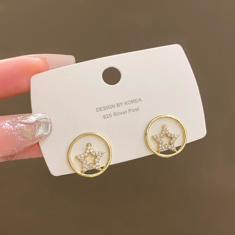 Korean micro-inlaid zircon star stud earrings women s design sense niche light luxury earrings earrings