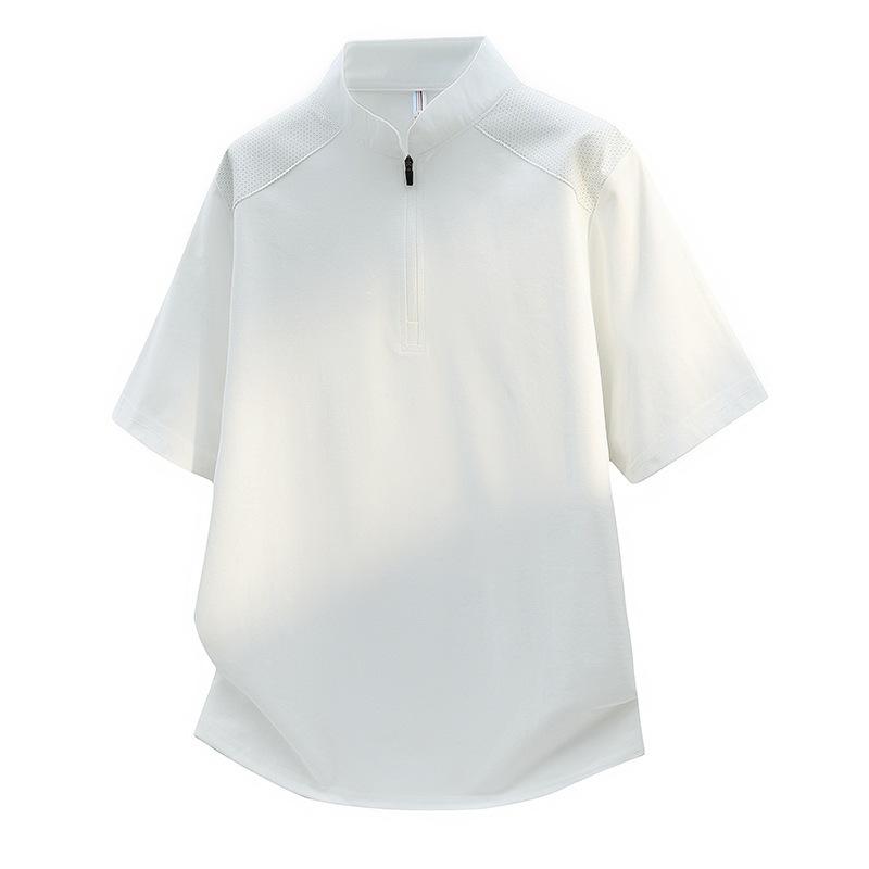 Mesh Shoulder Quick-drying Zipper Collar Outdoor Simple Casual Style Short-sleeved T-shirt Trendy Men's Light and Breathable Half Zipper