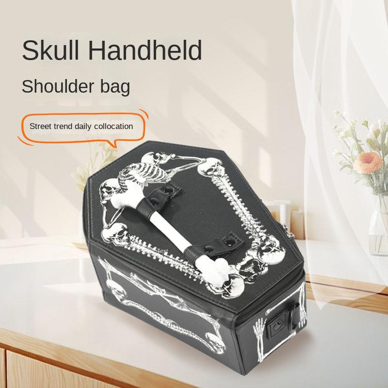 Trendy Black Gothic Punk Skull Crossbody Bag With Zipper Closure Detachable Chain Strap PU Shoulder Bags For Women Parties And Edgy Fashion