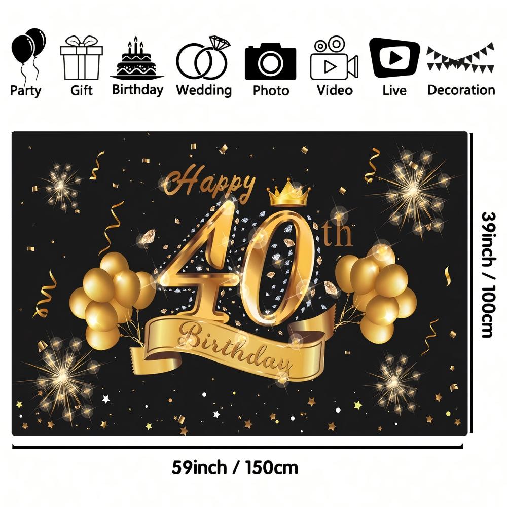 1PC 40th Birthday Balloon Banner Flag for Party Photo Props Background Cloth Suitable for Anniversary Celebrations