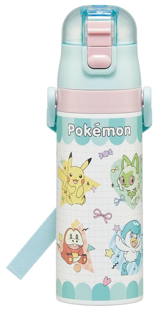 Skater Nerezová láhev na vodu pro přímé lehké a Pokemon Popping chlazení vodní sporty voda děti, pití, 470 ml, vhodná pro děti, nahoru,