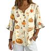 Women's Casual V-Neck Ruffle Sleeve Loose Fit Blouse with Halloween All-Over Print
