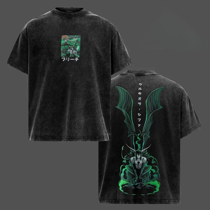 

BLEACH Улькиорра Сифер Графическая футболка Манга Стиранная Оверсайз футболка Мужская Женская Одежда Хлопок Высокого Качества Футболки с коротким рукавом S чёрный