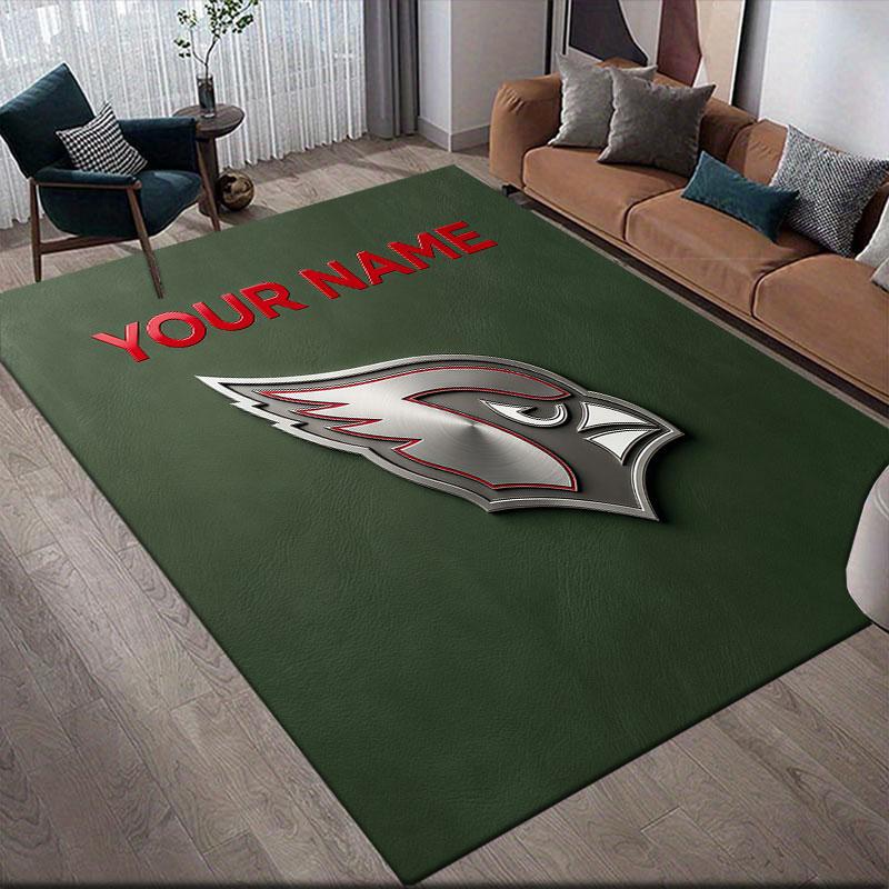 Custom Name,Arizona Cardinals Home Sofa Decoration for Living Room & Bedroom, Non‑Slip Play Flannel Floor Mat for Game Room