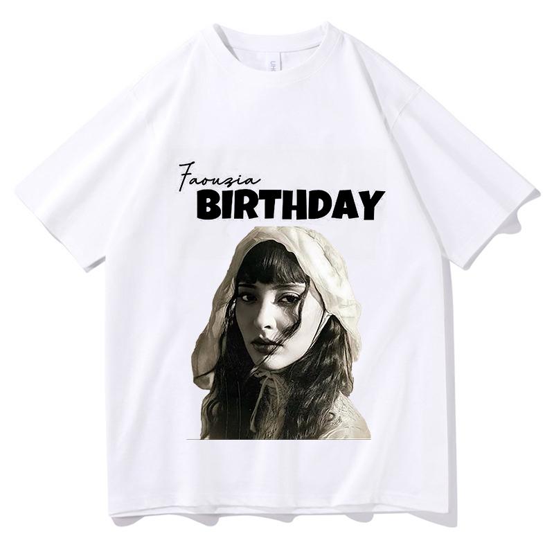 2026 Summer Cotton Faouzia BIRTHDAY Printed TShirts Vintage Graphic Tees Unisex Unisex Loose Casual Hip Hop Streetwear Comfort Tops